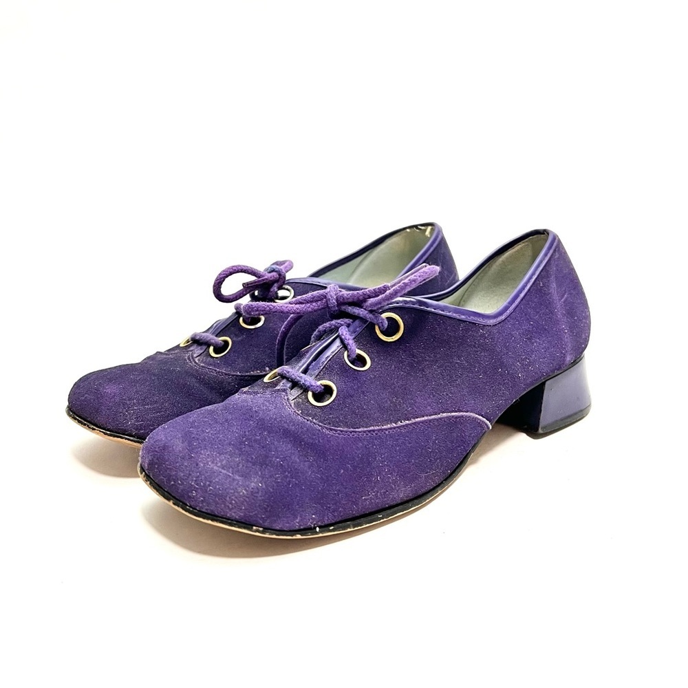 Vintage 1960s purple vegan suede mid lace up heeled oxfords - Picture 6 of 8